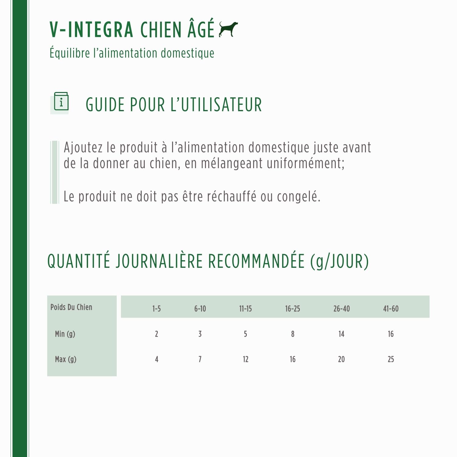 V-INTEGRA Chien Agé - Supplément Complet Riche en vitamines et minéraux pour la Ration ménagère et Barf des Chiens âgés - 200 g - Produit en Italie