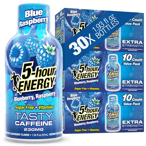 5-hour ENERGY BLUE RASPBERRY Flavor, 30 Count, 1.93 Fl Oz Energy Shot, Extra Strength, Amino Acids, B Vitamins, Sugar Free and Zero Calories