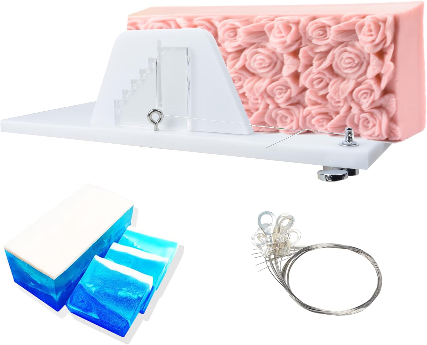 Evinis Acrylic Soap Cutter, Push Soap Cutter Wire Soap Slicer with Adjustable Stainless Steel Wire and Scale Acrylic Board for Handmade Soap Making, Candles Trimming, Loaf Cutting