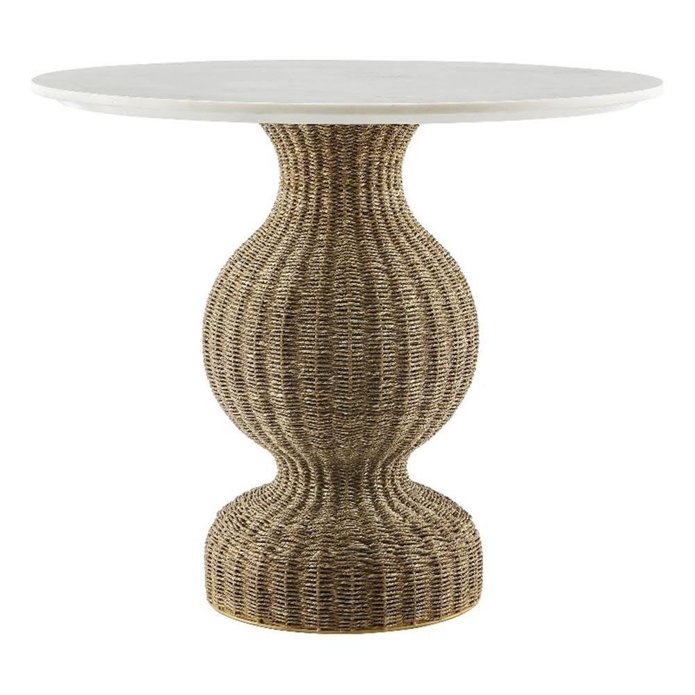 Modway Zale 36 Inch Round Marble Bistro Table – Modern Pedestal Dining Table with Seagrass Base – Coastal Accent Table or Bedside Table in White