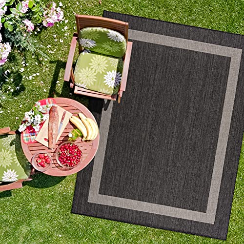 Camilson Outdoor Rug - Modern Area Rugs For Indoor And Outdoor Patios, Kitchen And Hallway Mats - Washable Outside Carpet (8X10, Bordered - Dark Grey/Light Grey) #TOP10