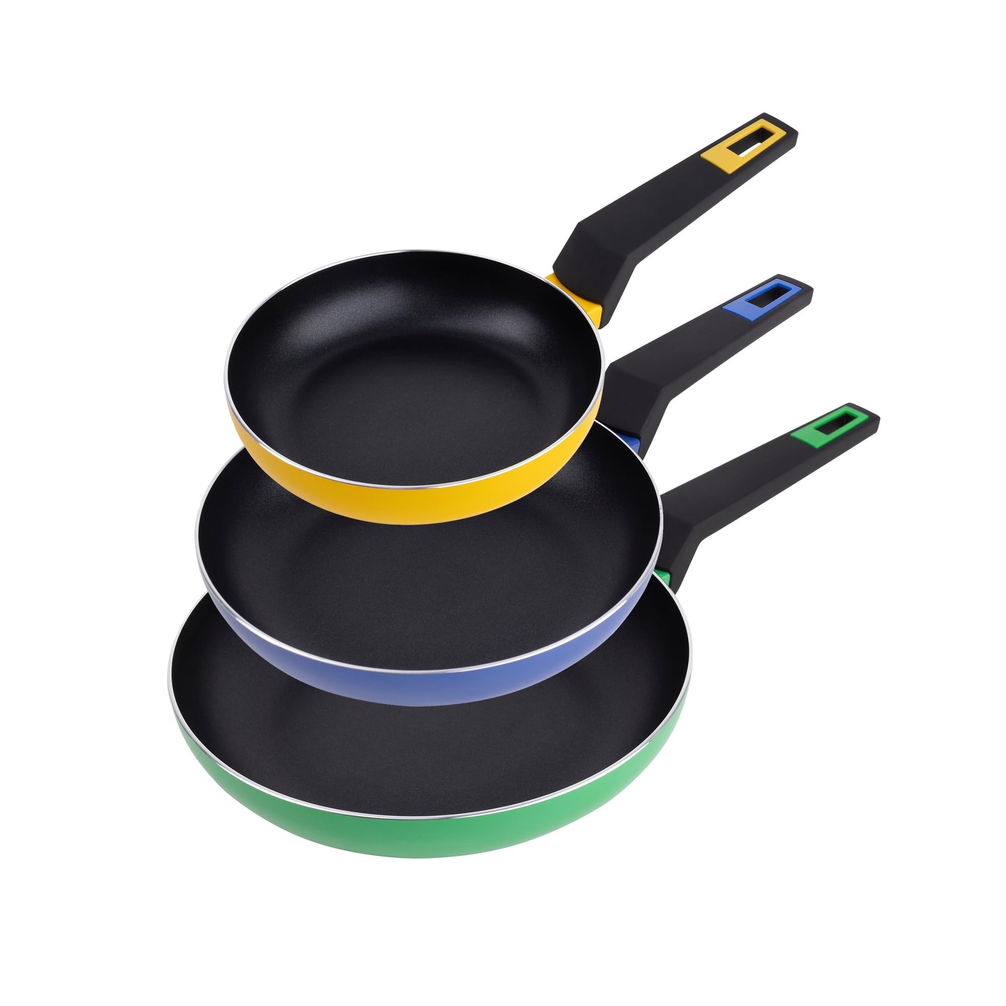 Set de batería de cocina en acero inoxidable + 3 sartenes Ø18Ø22Ø26cm en aluminio prensado + 5 boles de cristal con tapas San Ignacio