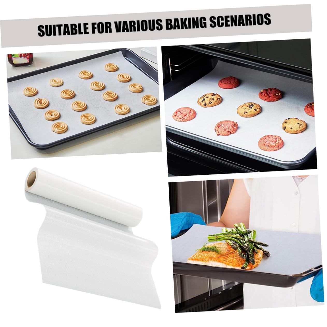 COLLBATH Silikon Backmatte aus Rolle Wiederverwendbar und Rutschfest Extra Weit zum Backen für Heißluftfritteusen Geeignet Weißes Silikonmaterial