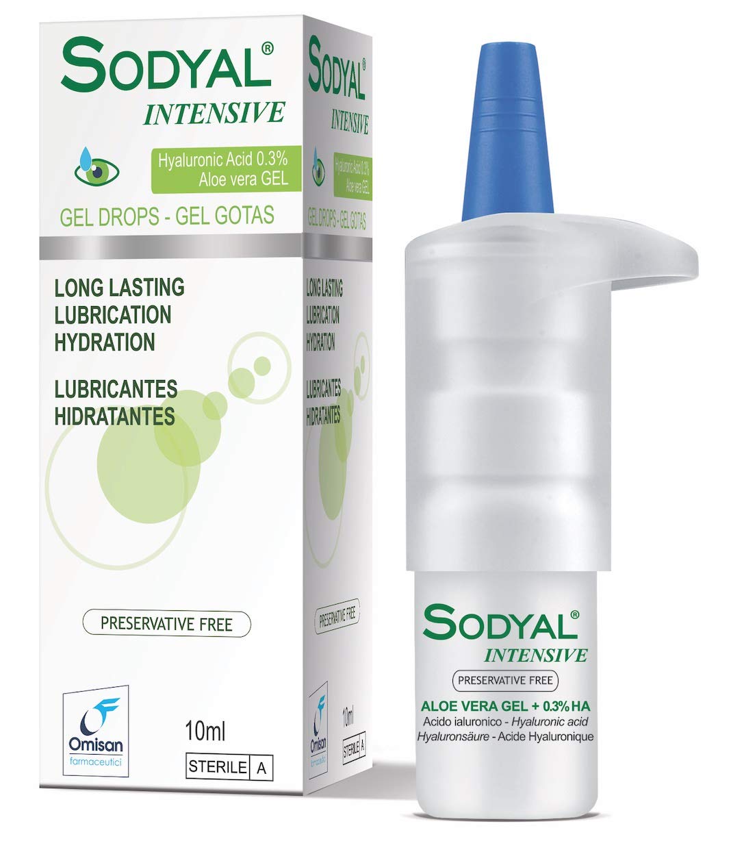 Sodyal Intensive Gocce-Gel - Lubrificante di lunga durata ed idratante. Gocce oculari con Acido ialuronico ed estratti naturali di Aloe vera - 10 ml