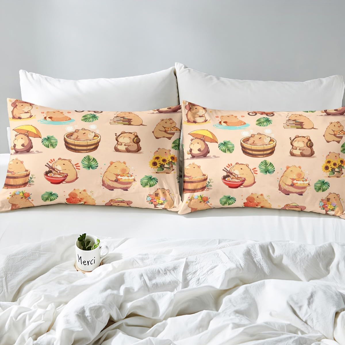 Erosebridal OK I Pull Up Capybara Fitted Sheet,Funny Capybara Bed Sheets Full,Capybara Decor Sheets,Simple Capybara Bedding Set 3Pcs,Capybara Gifts for Capybara Lovers