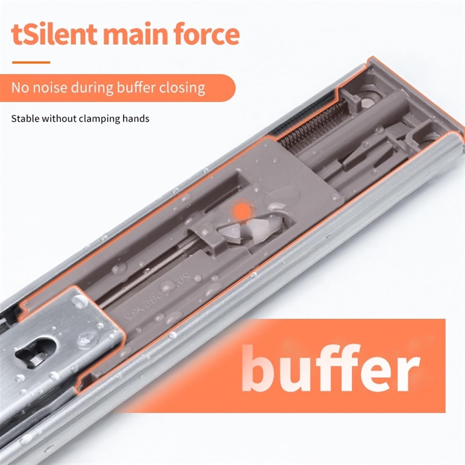 Hardware Full Extension Side Mount Drawer Slides 304 Stainless Steel Drawer Slide Three-Section Thickened Buffer Static Damping Guide((buffer1.0MM) 500mm)