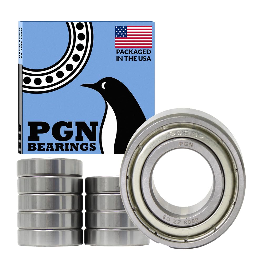 PGN (10 Pack) 6003-ZZ Bearing - Lubricated Chrome Steel Sealed Ball Bearing - 17x35x10mm Bearings with Metal Shield & High RPM Support