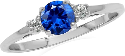 Silvershake Anillo de plata de ley 925 chapada en oro blanco o amarillo con piedra natal de piedra natal de forma redonda de diseño pequeño para