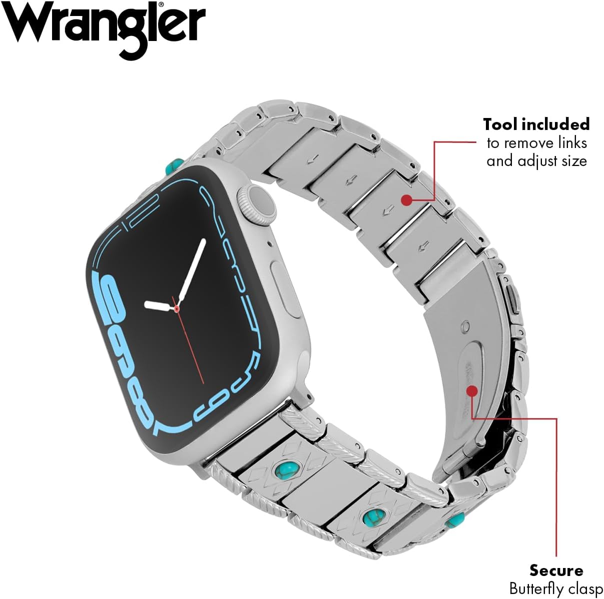 Wrangler® Silver Link Metal Band for Apple Watch®, Western Style, Fits all Apple Watch® Series and Sizes - Image 3