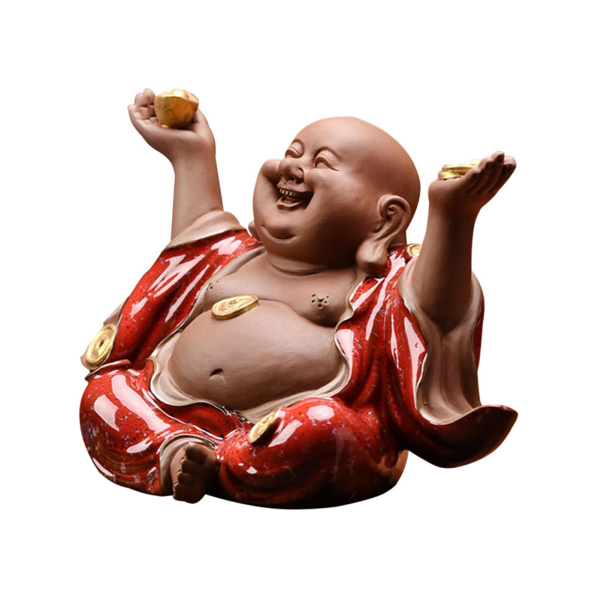 NUOBESTY Escultura Buda Maitreya de Barro Púrpura Creativa Decoración para Hogar y Sala de Té Adorno de Cerámica Resistente Símbolo de Prosperidad y Bienestar