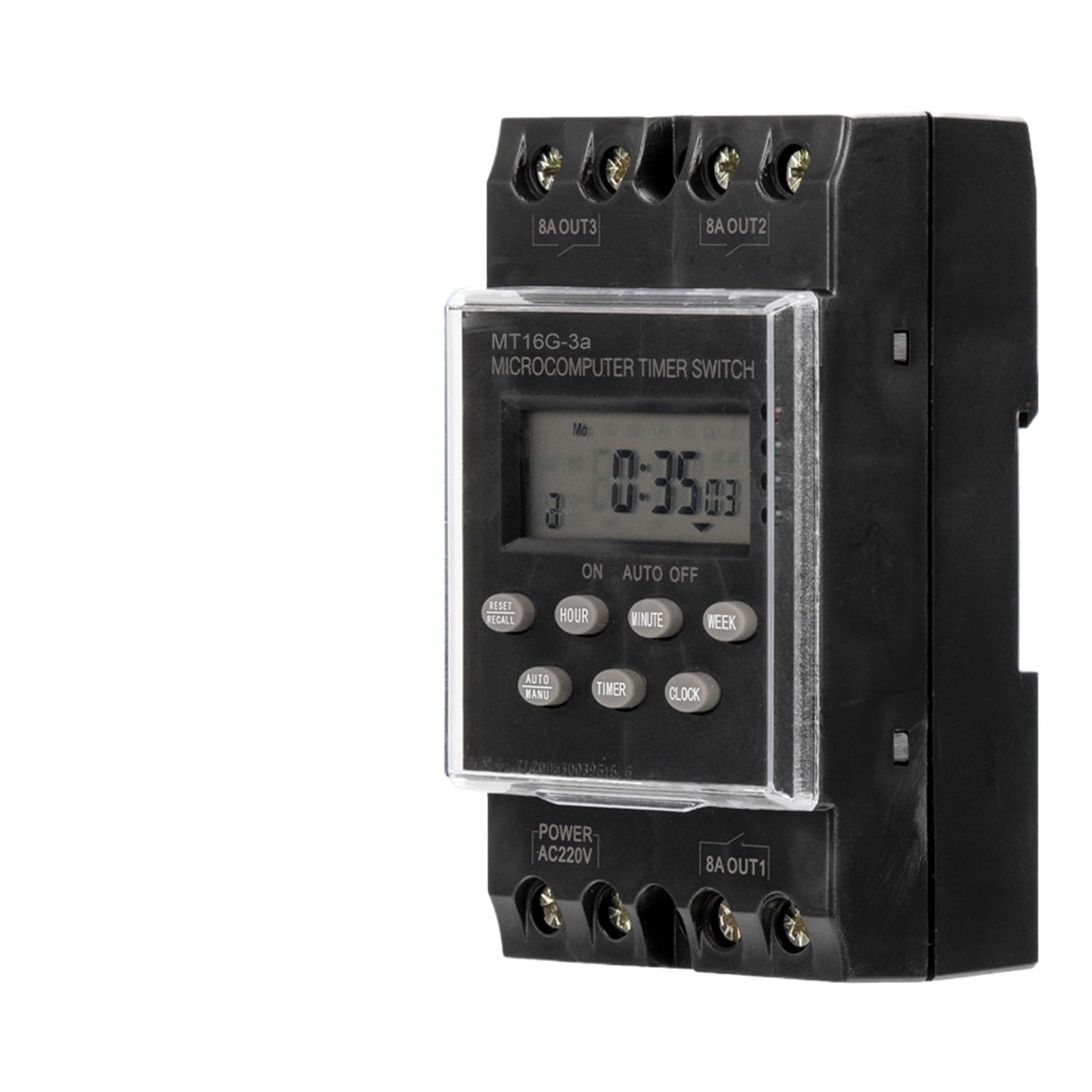 Pknaqwlsx Mt16g-3A Electronic Programmable Time Switch 220Vac 25A 3 Channels Digital Timer Timer Switch Time Relay Din Rail Mount