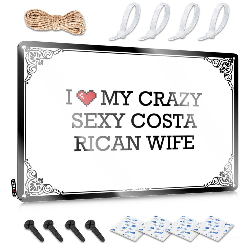 Fzfn Colour I Love My Crazy Sexy Costa Rican Wife Scandinavian Funny Vintage Signs | Goods Vintage Style Soft Area Outhouse Decoration Easy Hang(20X30cm)