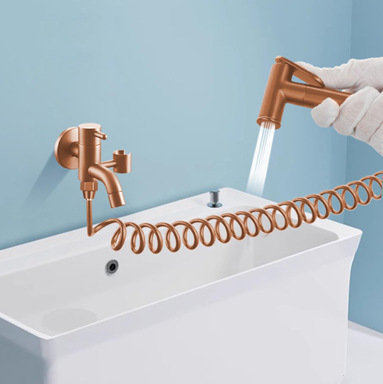 Manguera de ducha flexible de 2,3 m, manguera en espiral de resorte G1/2 para bidé e inodoro, acabado dorado rosa duradero sin enredos para baños modernos