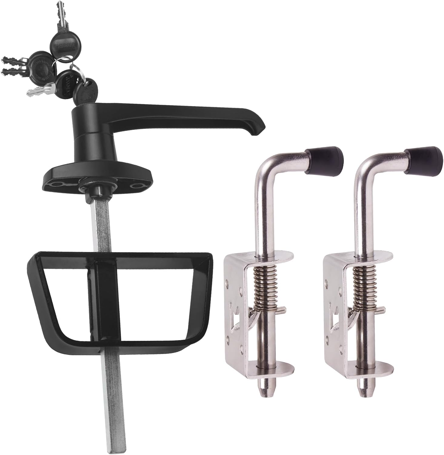 Shed Door Latch Kit with 5 Keys -L-Handle Lock Kit and 2 Packs Spring Loaded Latch Hardware for Sheds, Gates, Barn Doors, Wooden Window, Chicken Coops