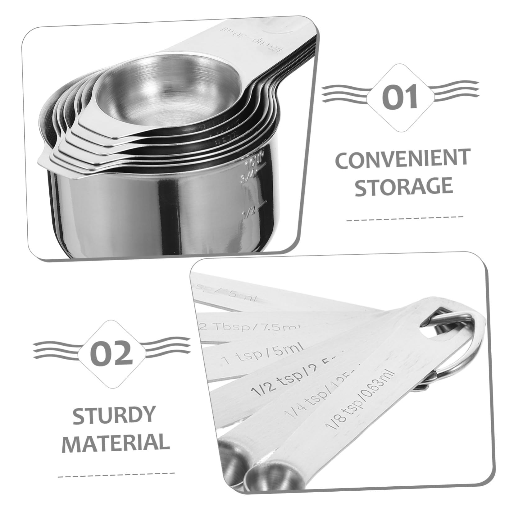 UKCOCO 2 Ensembles Ensemble D'outils De Mesure Cuisine Cuillères à Mesurer De Cuisine Cuillère De Service Acier Inoxydable