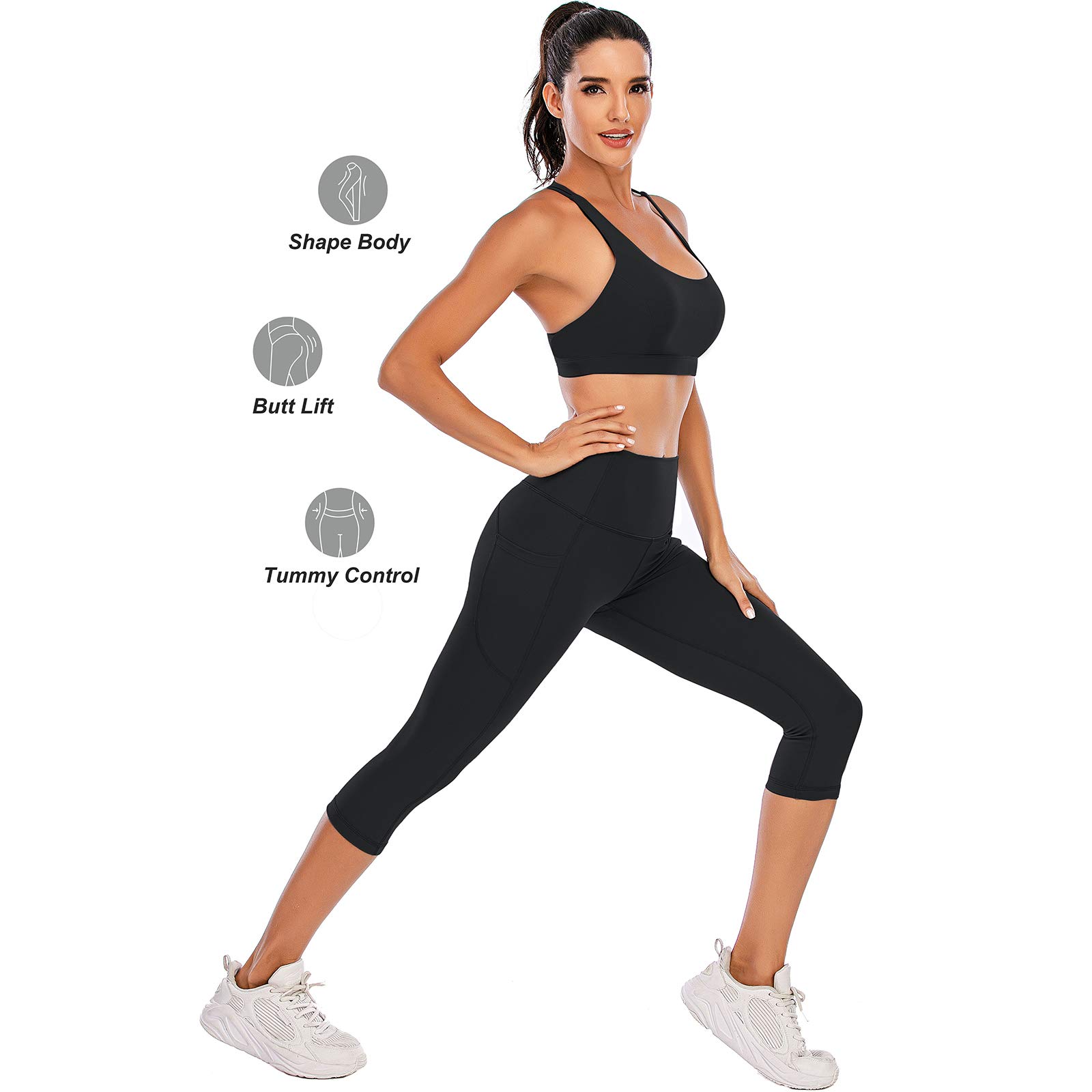 Steppe Naked Feeling spodnie do jogi z wysokim stanem damskie legginsy treningowe capri z kieszeniami, Kieszeń Capris-czarna, XL