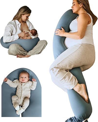 Almohada de embarazo 5 en 1 Funda refrescante, ajustable para crecer con vientre Estilo puf, almohada de maternidad de lactancia con forma de O