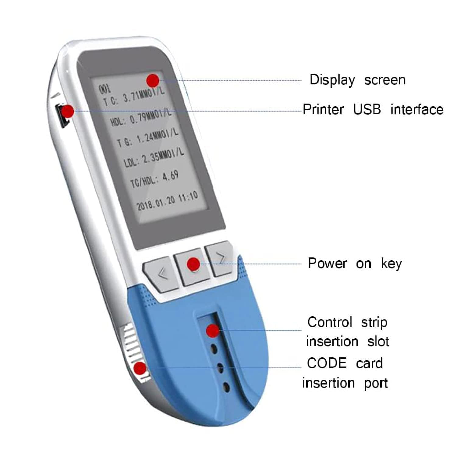 COYEUX 5-in-1-Multifunktions-Lipidmessgerät, Cholesterin-Testgerät, TC TG HDL LDL + 25 Teststreifen, 5 Indikatoren, 500 Datenspeicherplätze, für die Lipidanalyse zu Hause, Gesundheitsgerät
