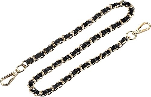 uxcell Correa de cadena para bolso, correa de cuero de hierro de 24 pulgadas, correa de repuesto para bolso, color negro + tono dorado