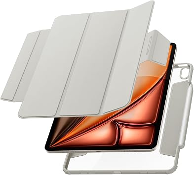 Spigen iPad Air 13 (M4 2026 / M3 2025 / M2 2024) ile Uyumlu Kılıf Air Skin Pro Manyetik Stand özellikli Sararmaya Dayanıklı Gri Kapak - ACS07677 (Spigen TR Garantili) | Şık Tasarım, Manyetik Kapak, Şeffaf Arka Taraf, Kalem Tutucu, Üç Katlı Stand (2026/25/24) - Gri