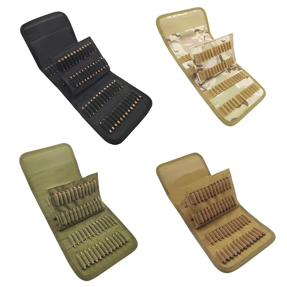 100 Rounds Molle Rifle Pistol Bullet Cartridge Ammo Pouch Ammunition Shell Carrier Holder Storage Case Waist Bag for .22 LR .17HMR .222 .223 Cal 5.56mm