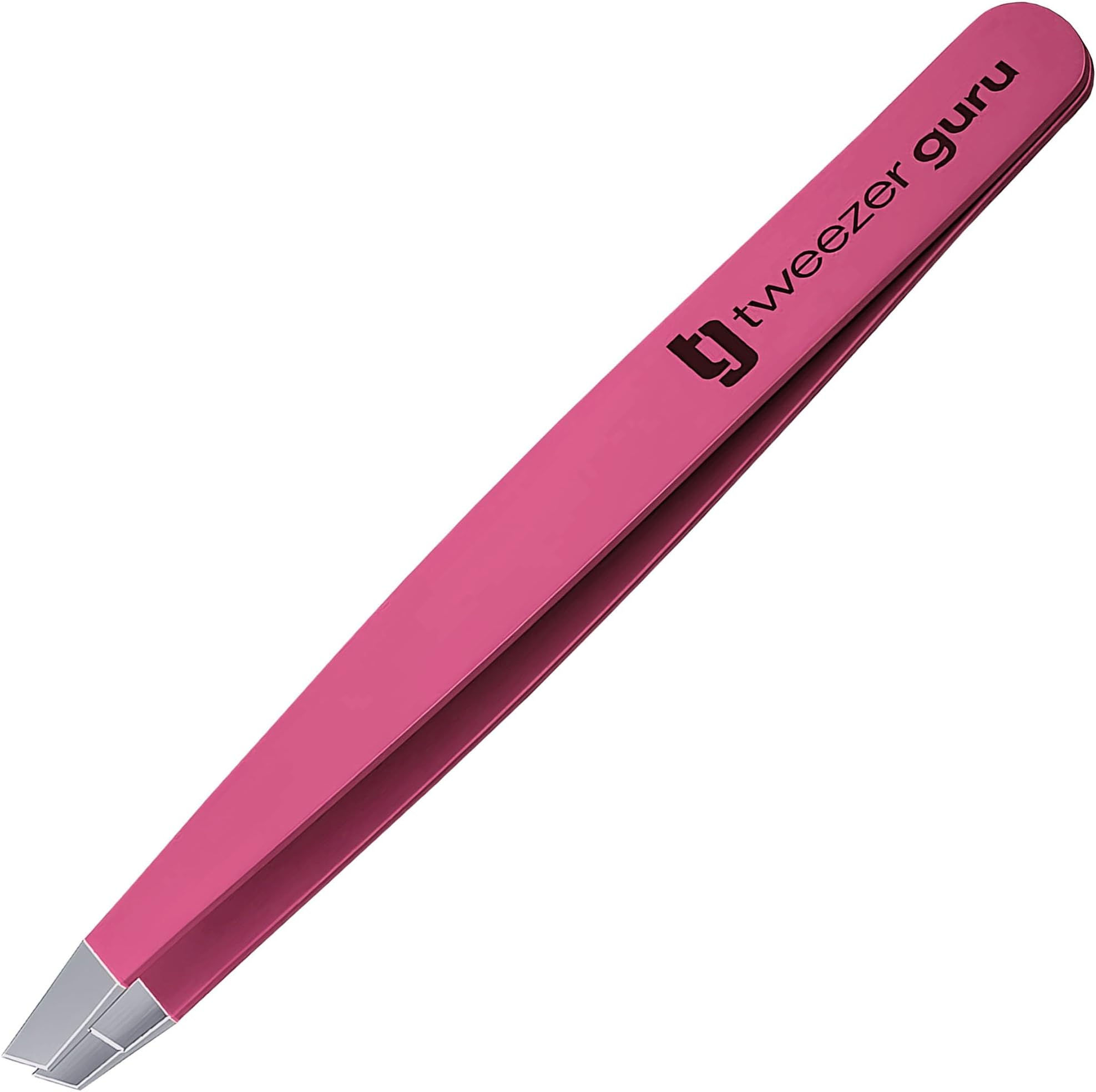 Tweezer Guru Tweezers for Women - Slant Pointed Precision Tweezers for Eyebrows & Ingrown Hair Removal - Blackhead and Splinter Tweezer with Sharp Needle Nose Point for Plucking (Pink)