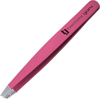 Tweezer Guru Tweezers for Women - Slant Pointed Precision Tweezers for Eyebrows & Ingrown Hair Removal - Blackhead and Splinter Tweezer with Sharp Needle Nose Point for Plucking (Pink)