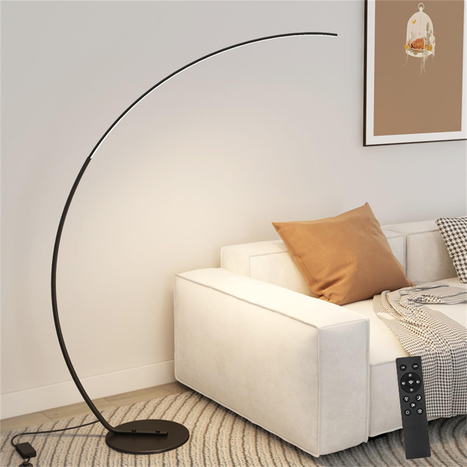 Lámpara de pie LED moderna regulable con 3 temperaturas de color, lámpara de pie de arco ultrabrillante para sala de estar, lámpara de pie alta con control remoto, lámpara de pie de lectura para dormi