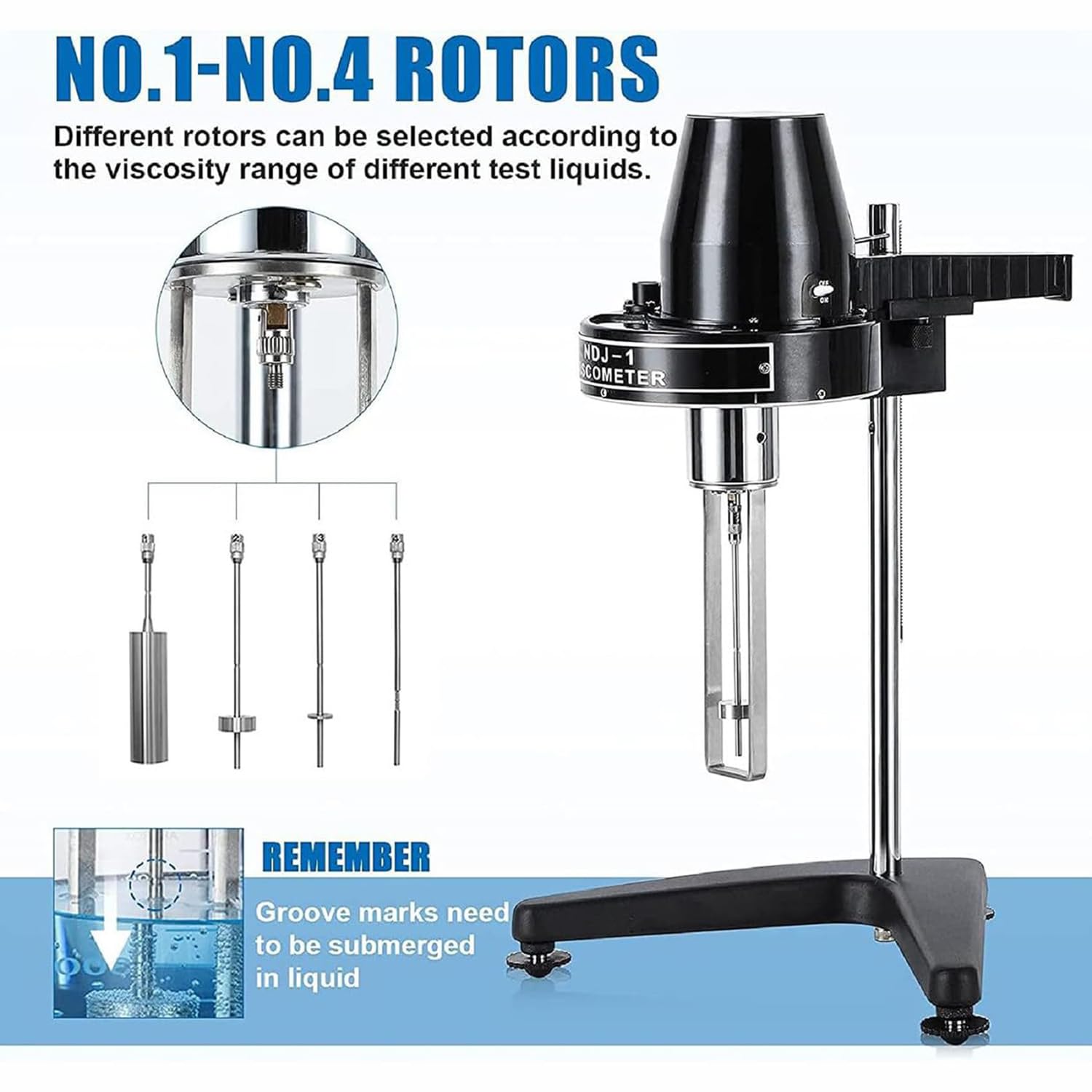 Viscosímetro giratorio para líquidos newtonianos, rango de medición 1-100000 mPa.s, precisión ± 5%, ideal para medir la viscosidad en entornos de laboratorio