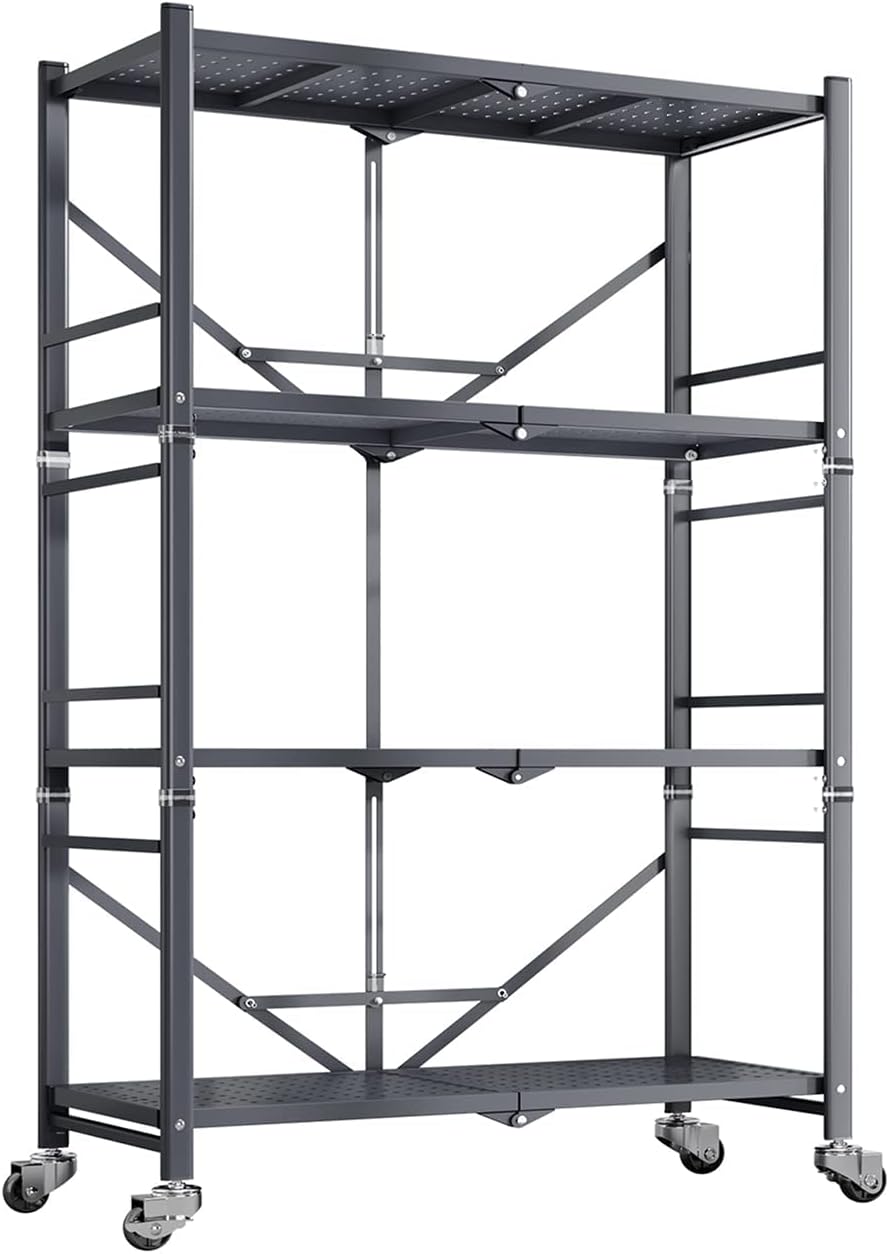 Storage Shelves 4 Tier Folding Shelf Metal Shelving Unit Rack, Standing Utility
