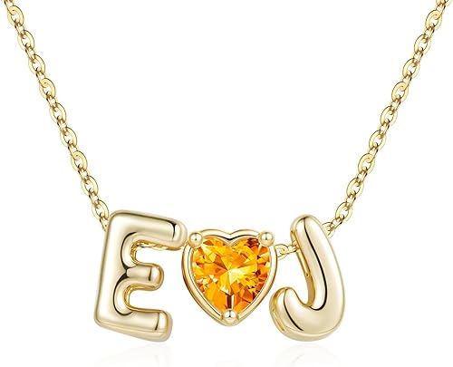 M MOOHAM Double Initial Necklaces Gifts for Women - Yellow November Heart Citrin