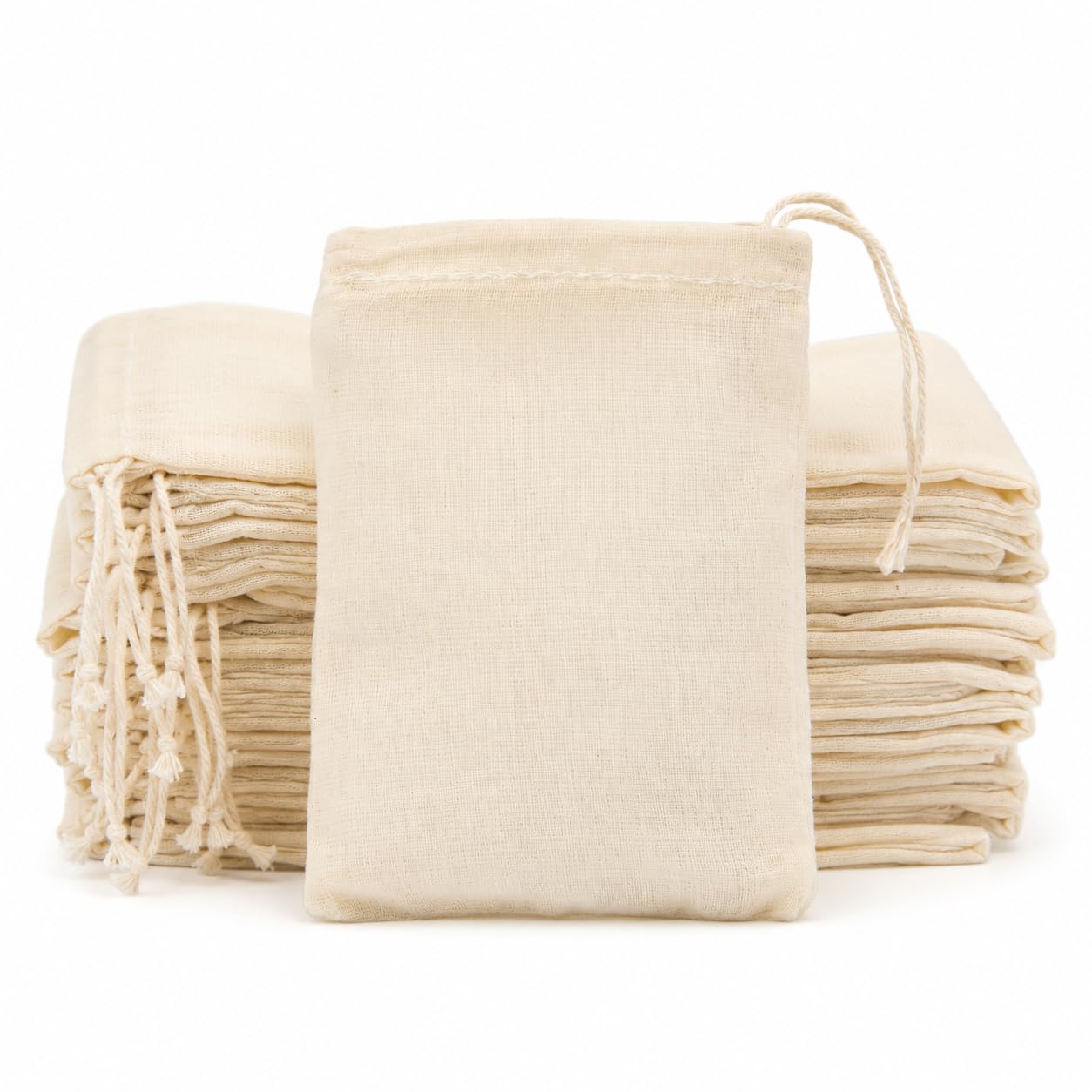 200 Pcs Cotton Muslin Drawstring Bags, 8 x 10 cm Tea Filter Bags