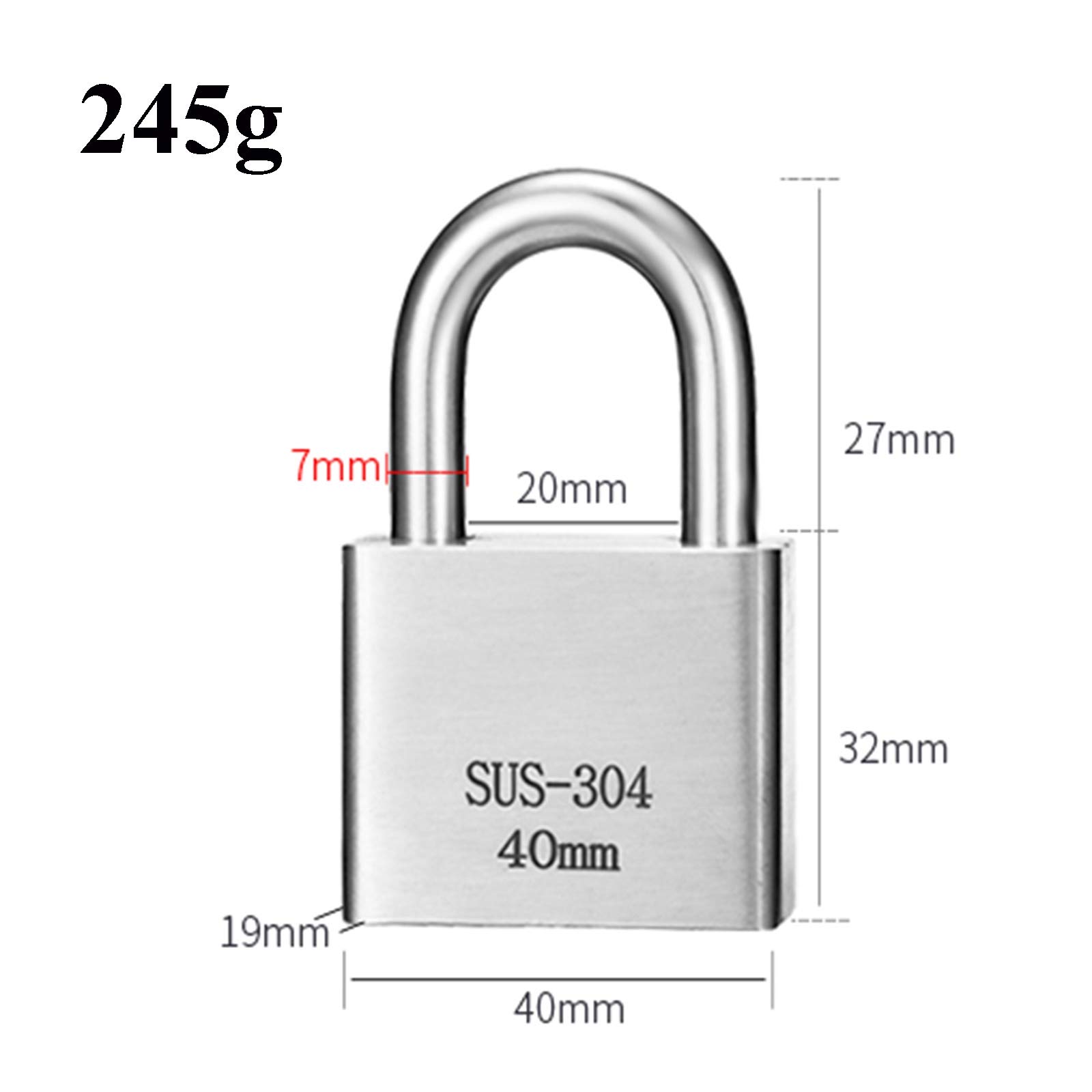 Kłódka ze stali nierdzewnej, wodoodporna i nierdzewna blokada drzwi, z 4 kluczami, 30 mm, 40 mm, 50 mm, 60 mm (długa blokada, 40 mm)(Short Lock,40mm)