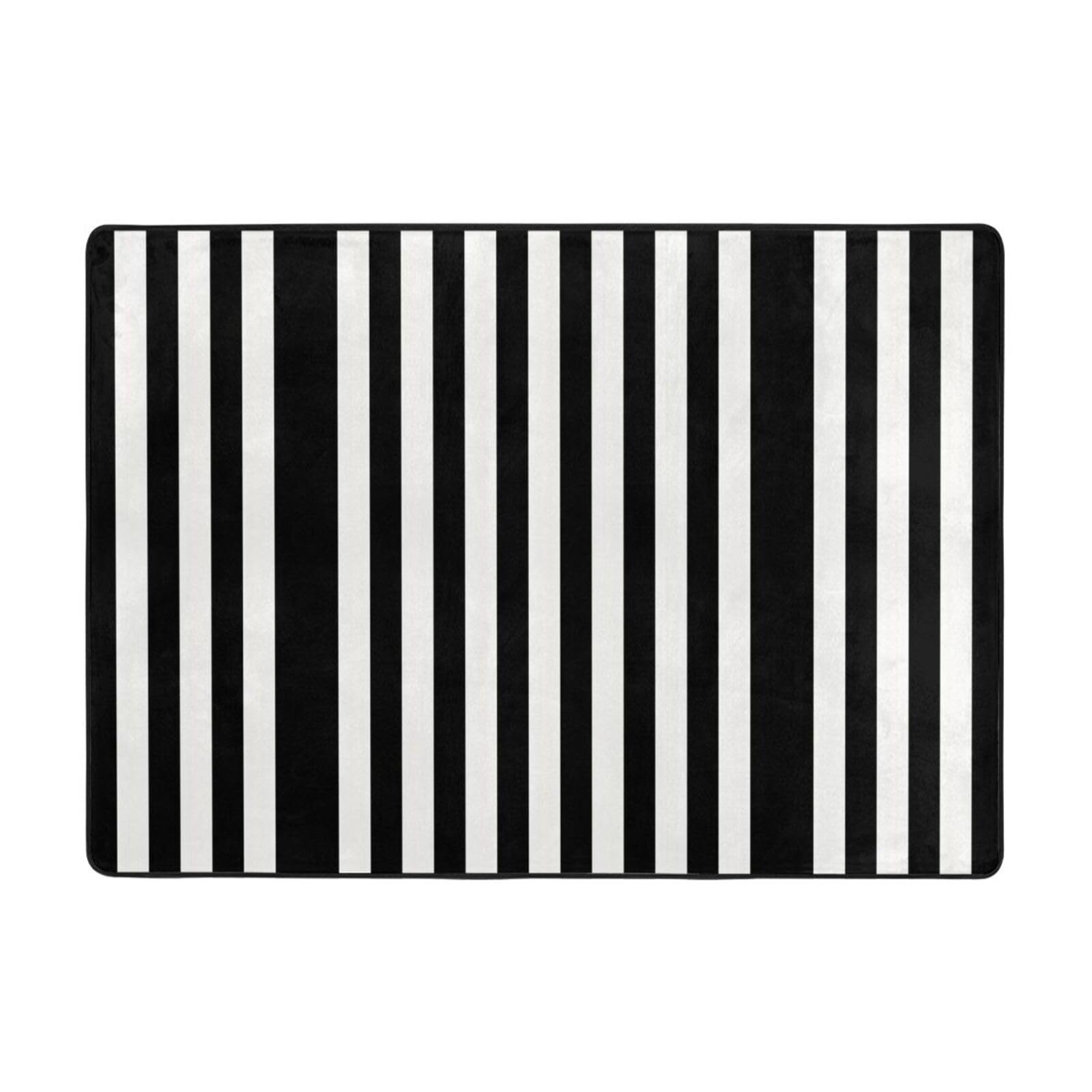 Tapis moderne à rayures noires et blanches grand format 147x203 cm pour salon