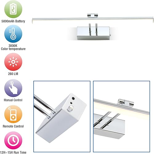 Miniatura 3 de Luz de imagen con batería, luz inalámbrica de 16 pulgadas para pintar con control remoto, luz de arte recargable de metal completo, iluminación de