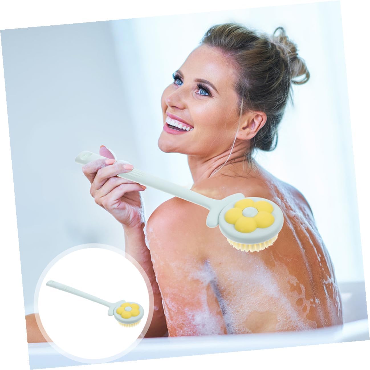 2pcs Long Handle Bath Brush with Soft Bristles Flower Shape Body Scrubber for Shower Exfoliating and Cleaning Back Sponge for Men and Women