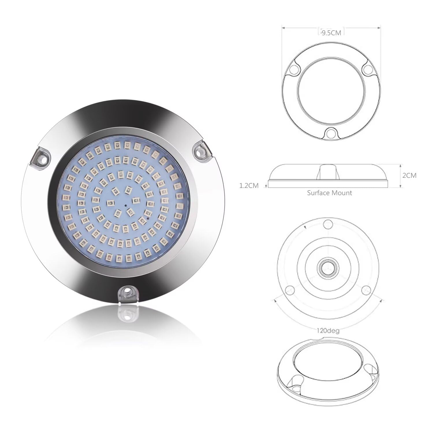 LED-Unterwasser-Lichter mit 90 LEDs, Edelstahl, IP68, wasserdicht, Oberflächenmontage, für Heck-Innennavigation, Deck, Höflichkeit, Nachtangeln, Kreuzfahrtschiffe, Yachten, Boote, Segelboote, Ponton,