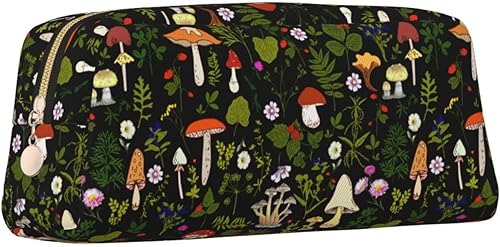 Greatreme Bolso de cuero adorable de la pluma con cremallera de la bolsa para la oficina del trabajo, Setas Hongos Naturaleza, Sencillo