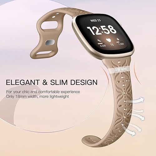 Vista 5 de Maledan Slim Pattern Bands Compatible for Fitbit Sense/Versa 3/Versa 4/Sense 2 Bands Women Men, Stylish Hollow-out Breathable Bracelet Strap Wrist