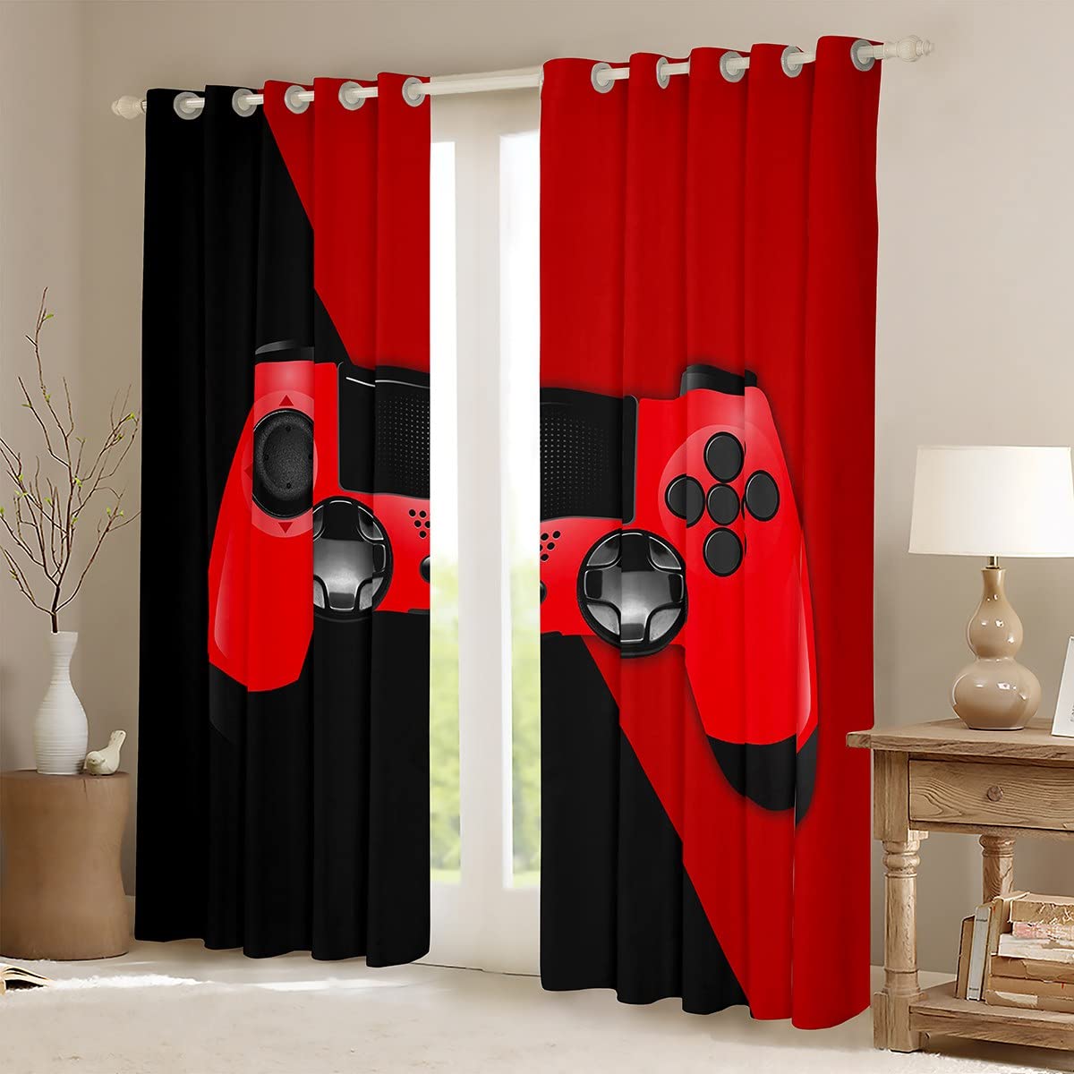 Games Curtains for Bedroom Boys Video Game Gamepad Darkening Curtain Kids Toddler Gaming Thermal Insulated Window Drapes Red Black Console Gamepad Window Treatment Set W46*L54 - Image 3
