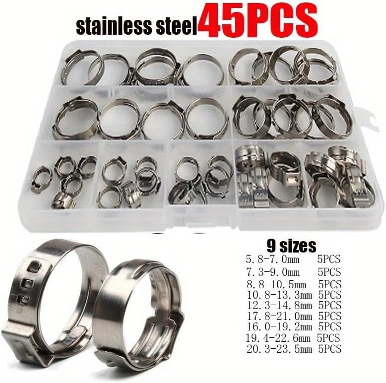 130/80/45pcs Stainless Steel Ear Stepless Clamp Worm Drive Fuel Water Hose Pipe Clamps Clips and 1PC Hose Clip Clamp Pliers (130PCS)