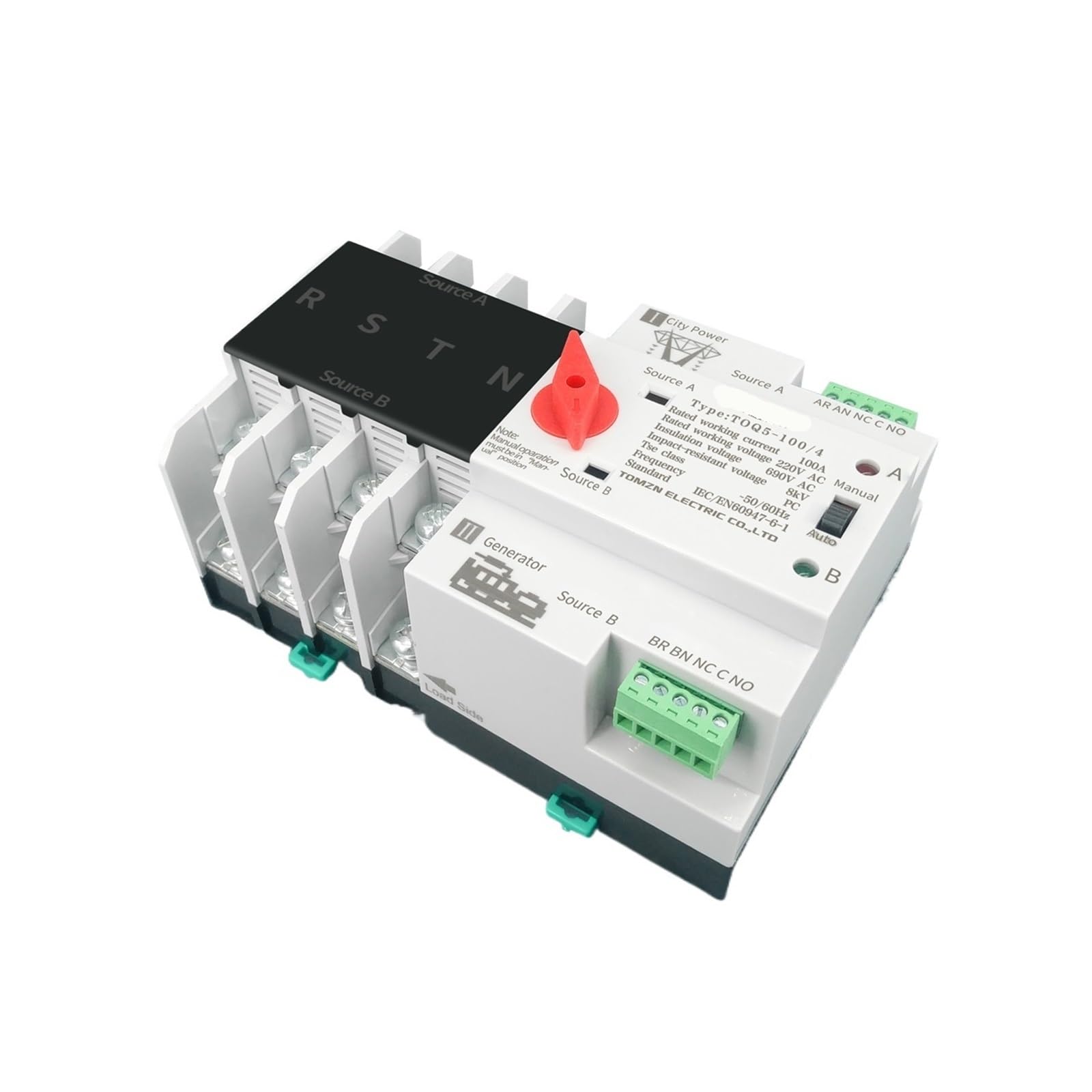 1PCS Rail triphasé ATS Double alimentation Commutateur de transfert automatique Sélecteur électrique Alimentation sans interruption 4P 63A 100A 125A(25 V,110V)