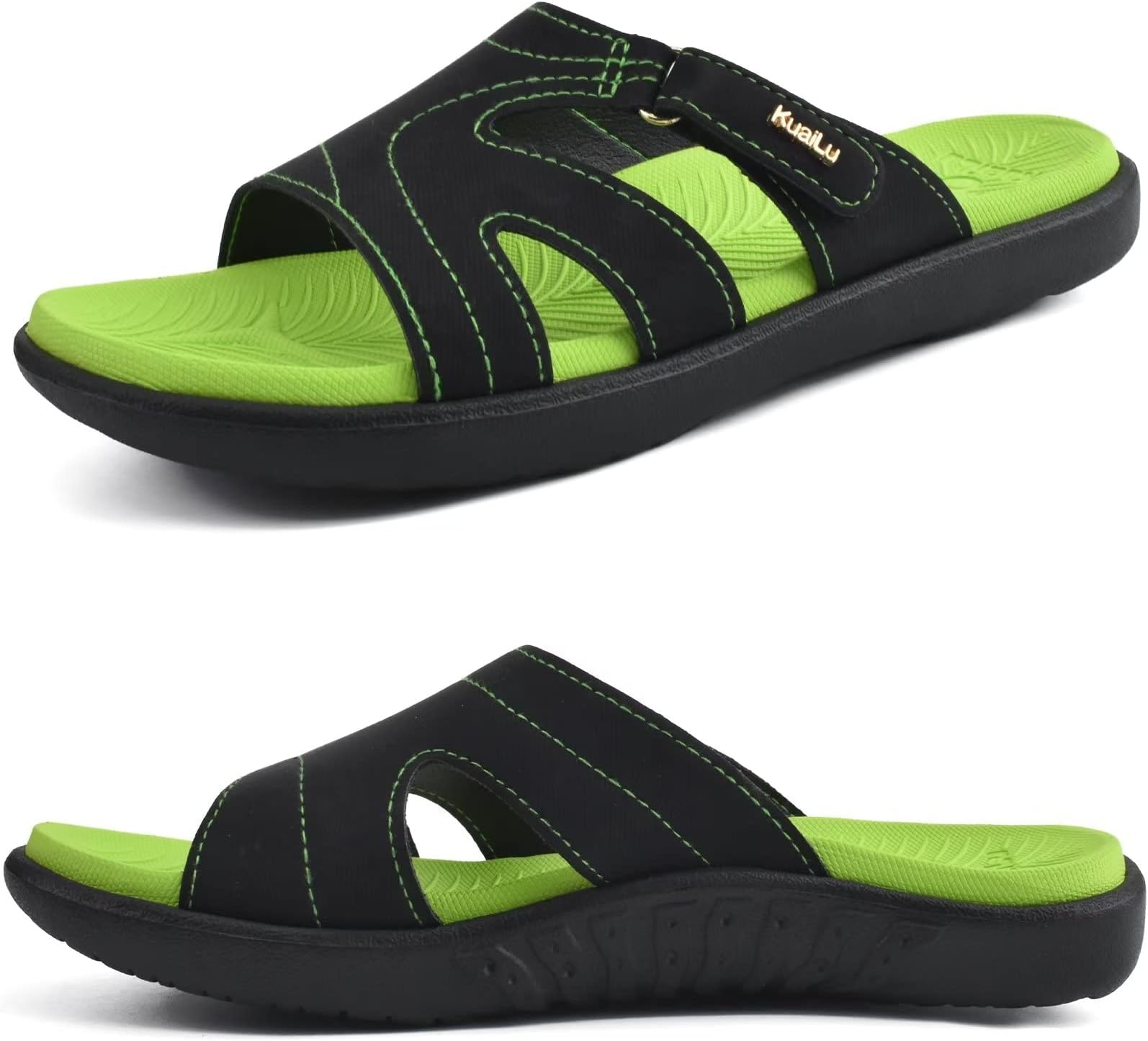 KuaiLuWomens Fashion Orthotic Slides Ladies Lightweight Athletic Yoga Mat Sandals Slip On Thick Cushion Slippers Sandals With Comfortable Plantar Fasciitis Arch Support, Green, 6