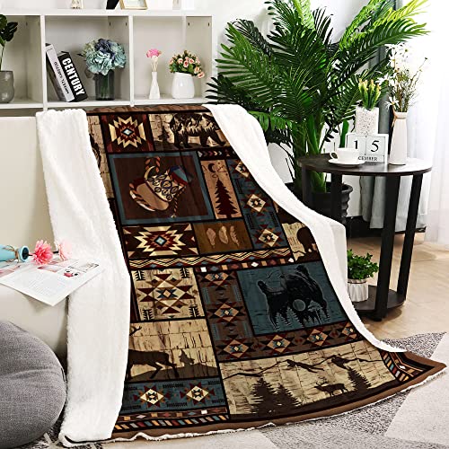 Aztec Blanket Rustic Southwestern American Native Blanket,Navajo Blanket,Mexican Blanket, Indian Blanket,Bear And Deer Blanket, Farmhouse Decor For Couch Bed Livingroom #TOP4