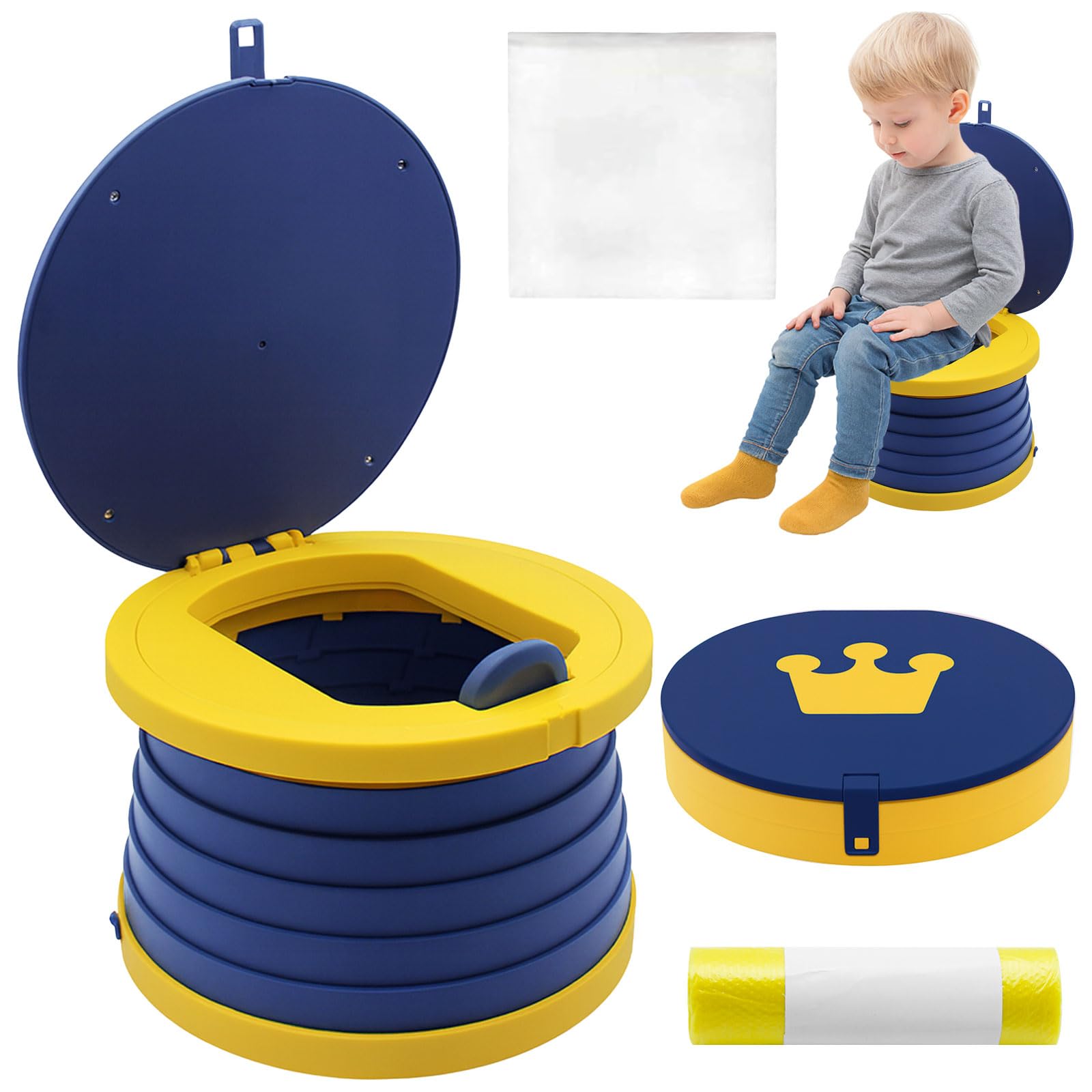 Siège Toilette Pliable, Pot de Voyage pour Enfant, Toilette Portable Enfant, Siège de Pot WC, avec Rouler Sacs, Sac de Rangement, pour Voyages Camping Voiture Plage Excursion Usage Familial