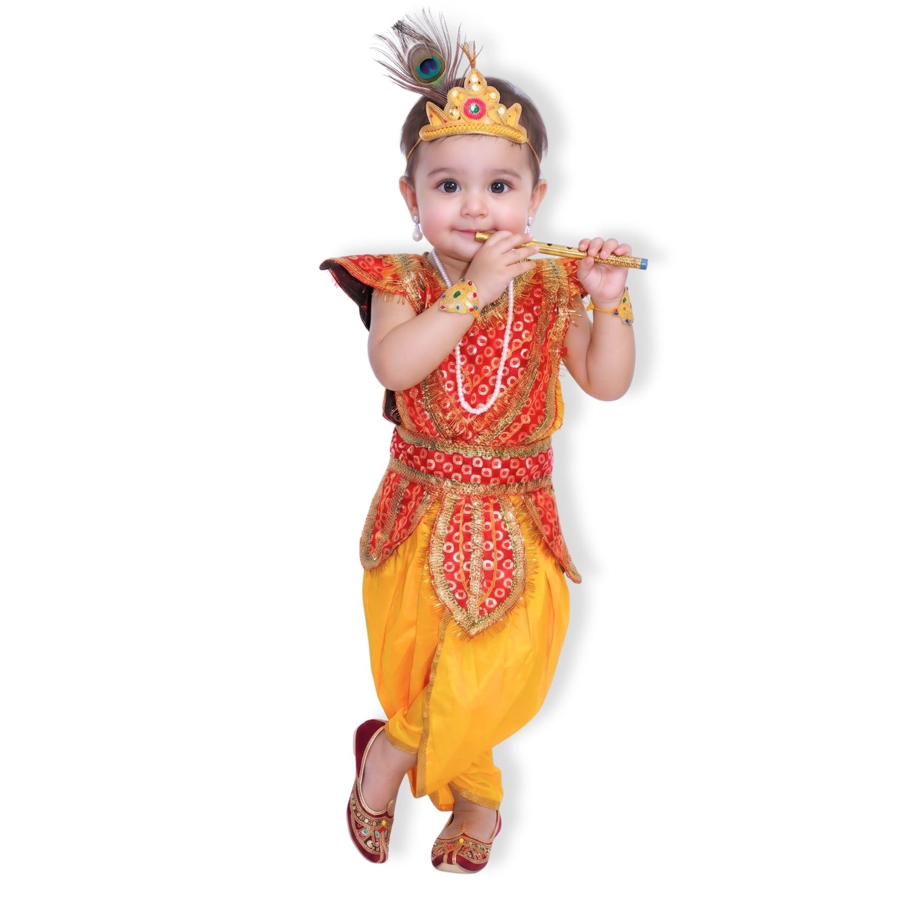 Kaku Fancy Dresses Krishna Costume for Kids, Baby Krishna Dress for Janmashtami, Bal Krishna Dhoti Set, Krishnaleela Costume, Infant Bal Gopal, Krishna Fancy Dress Costume for Boys/Girls