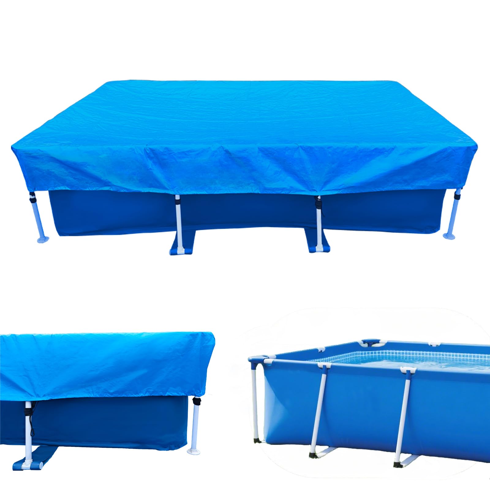 Swimming Pool Cover 220x150 cm Rectangle Pool Cover 7 ft Foldable Tarpaulin for Above Ground Pools Rainproof UV-Resistant Durable Pool Protector made PE Woven Fabric Materials