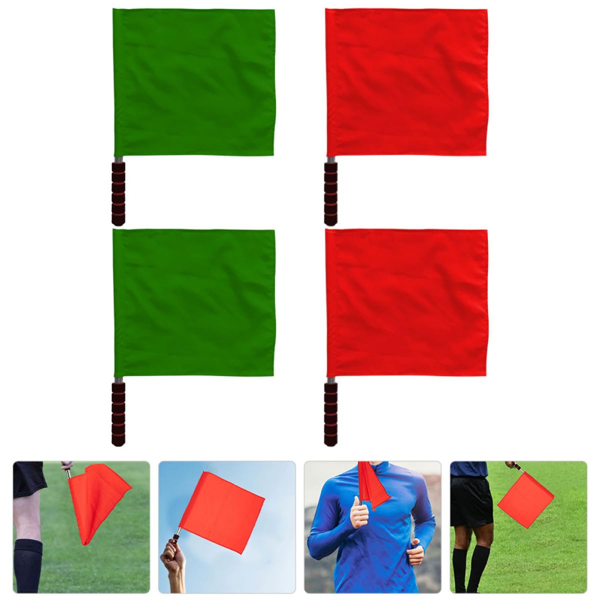 FUOYLOO 4pezzi Bandiere Arbitro per Eventi Sportivi Impugnatura Comoda in Acciaio Inossidabile Piccole Bandiere da Segnalazione per Partite e Gare