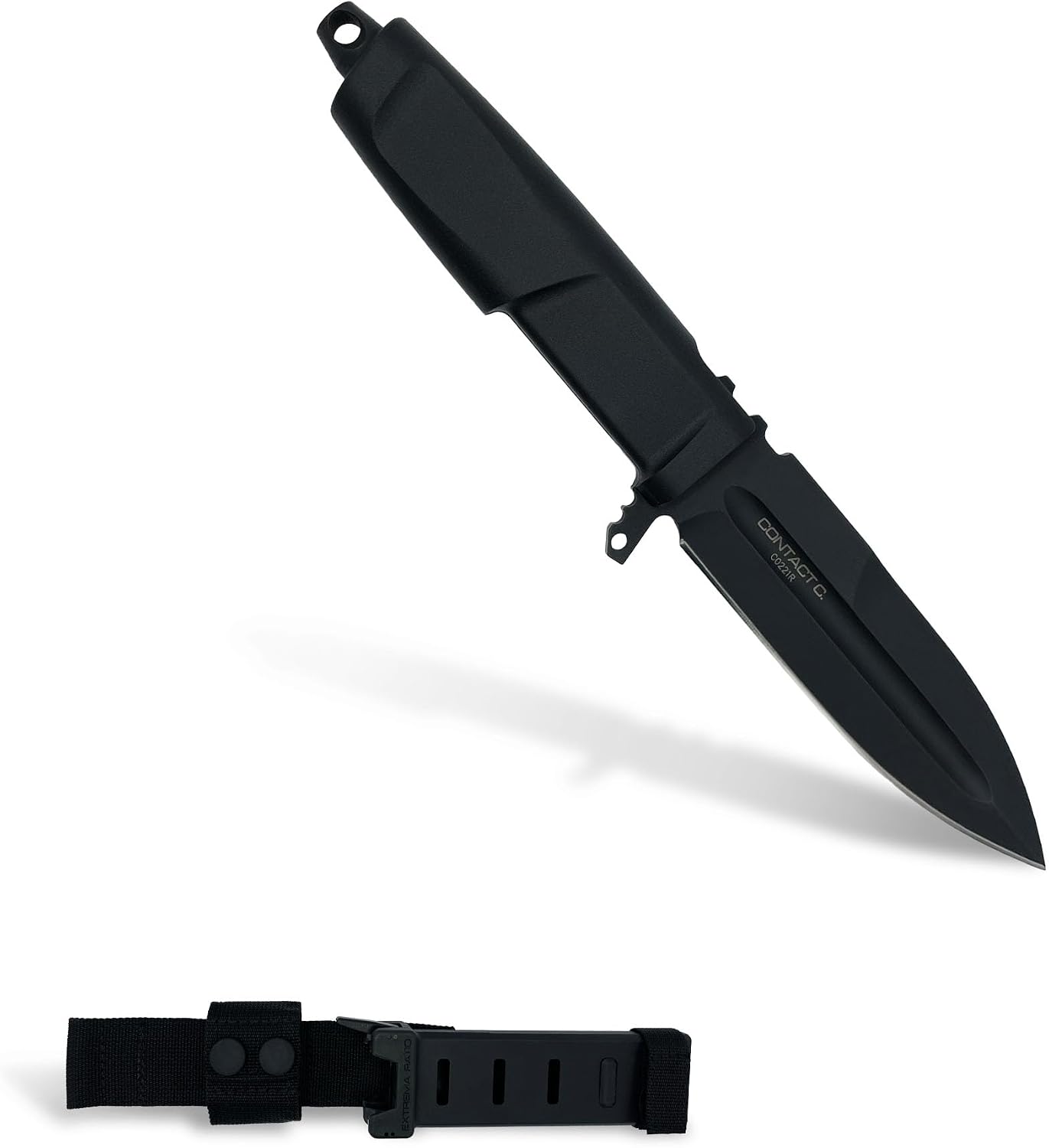 Extrema Ratio - Contact C (Black) Fixed Blade Knife, Böhler N690 Steel Blade Hardened to 58 HRC, Burnished Finish, Full-Tang Design, Ergonomic Forprene Handle, Precision Handcrafted in Italy