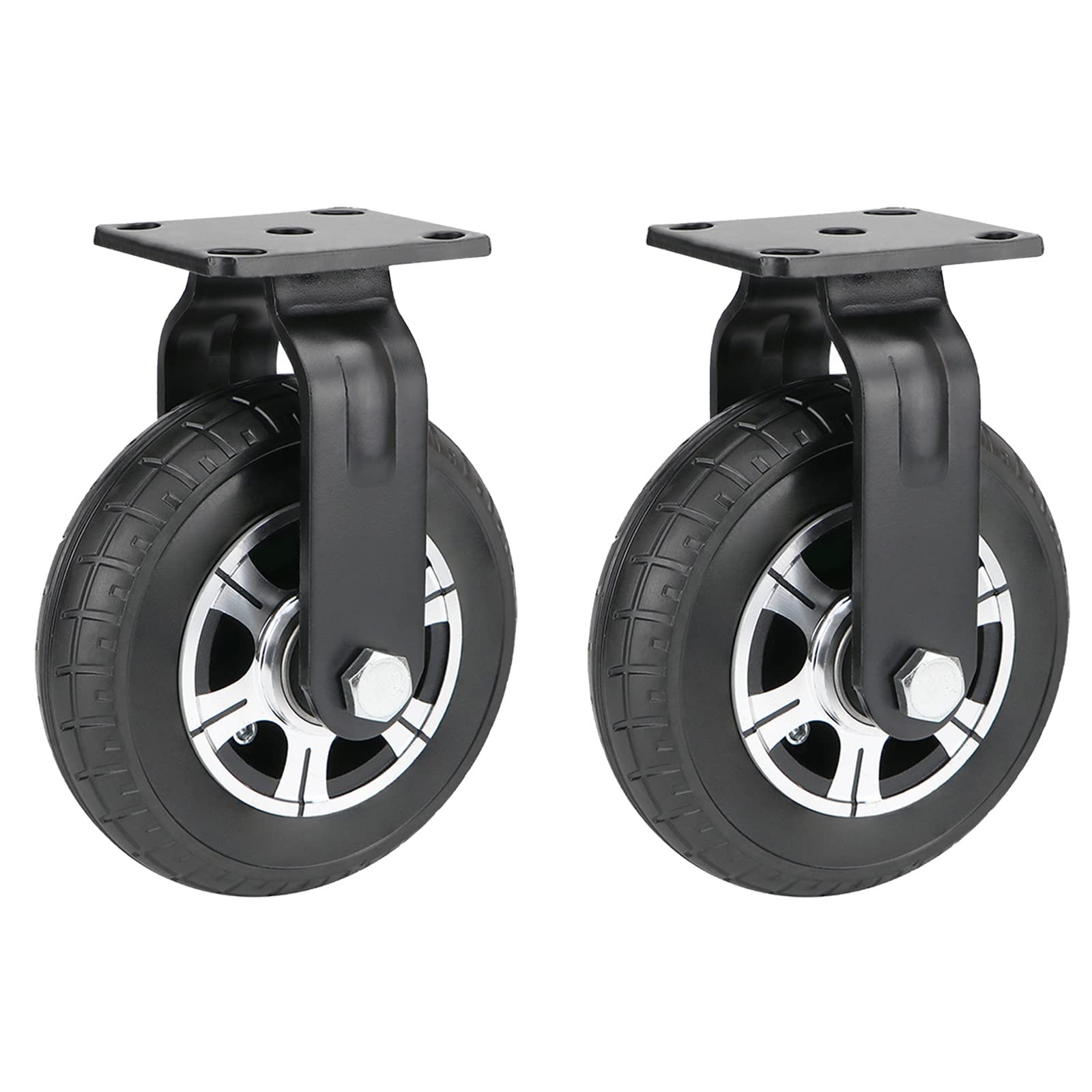 LIGUOYI 2 Pezzi Ruote Girevoli per Impieghi Gravosi/Rotelle Fissa, Ø 200mm Nero Rotelle in Gomma Piena, Portata Max 400kg con Spinta Sfera Cuscinetti + Cerchi in Lega, per DIY Carrelli, con Viti